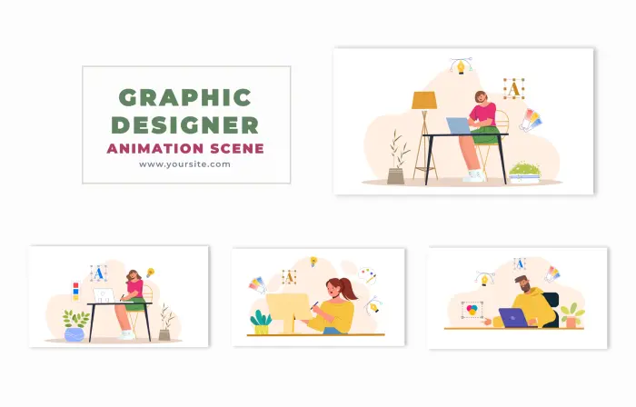 Graphic Designer 2D Flat Character Design Animation Scene
